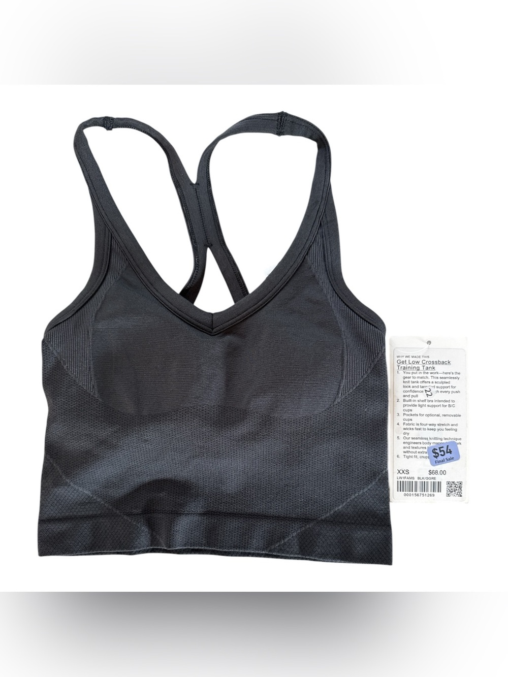 Lululemon Athletica Get Low Crossback Training Tank - Black Grey XXS NWT